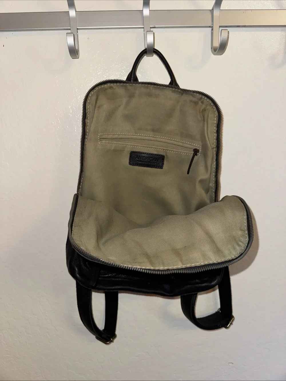American Leather Co Black Pebbled Genuine Leather Backpack Purse Zip Pockets
